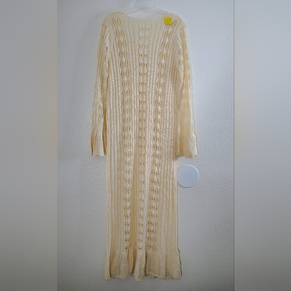 Vintage Style Women's Cream Open Knit Lace Button Front Maxi Dress Fits M/L - Picture 11 of 16